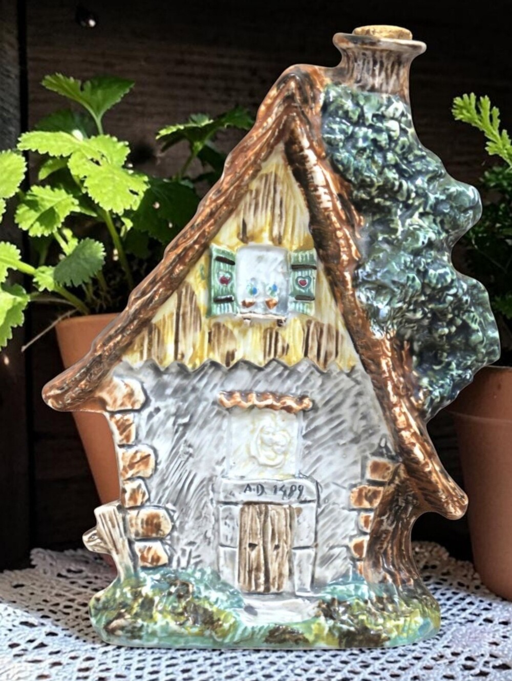 Vintage Italian Porcelain Cottage Decanter Bottle Fairy Tale House Barware